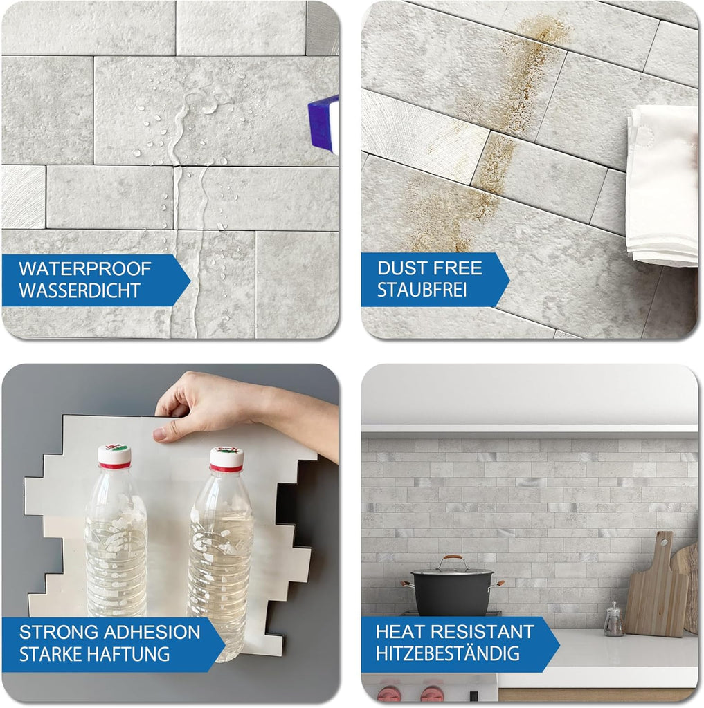 Peel Stick Backsplash Kitchen Wall Cement Grey 10pcs