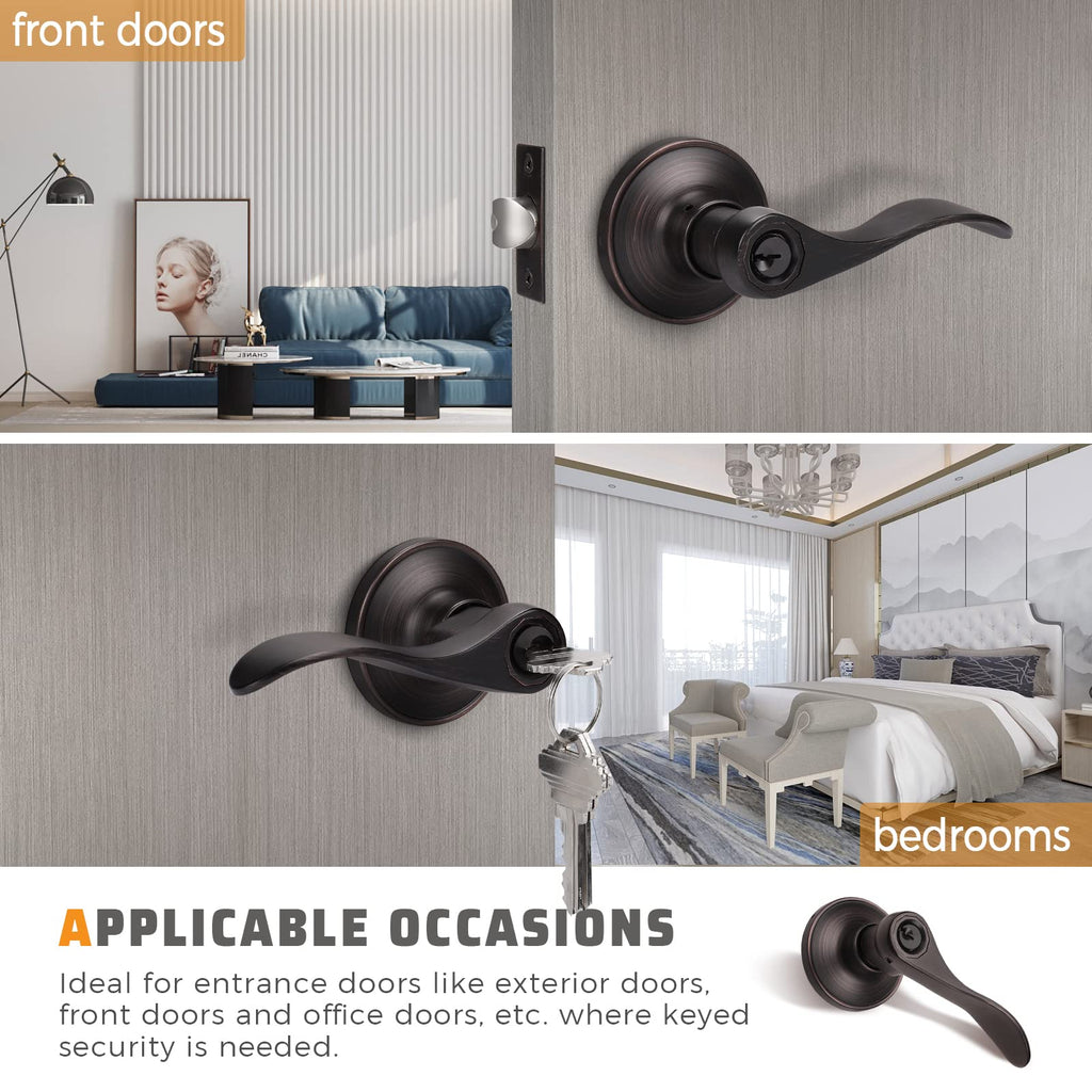5 Pack Front Entry Door Handle Lock Set Drop Style Door Levers Keyed Entry Door Lock/Door Leverset Lockset for