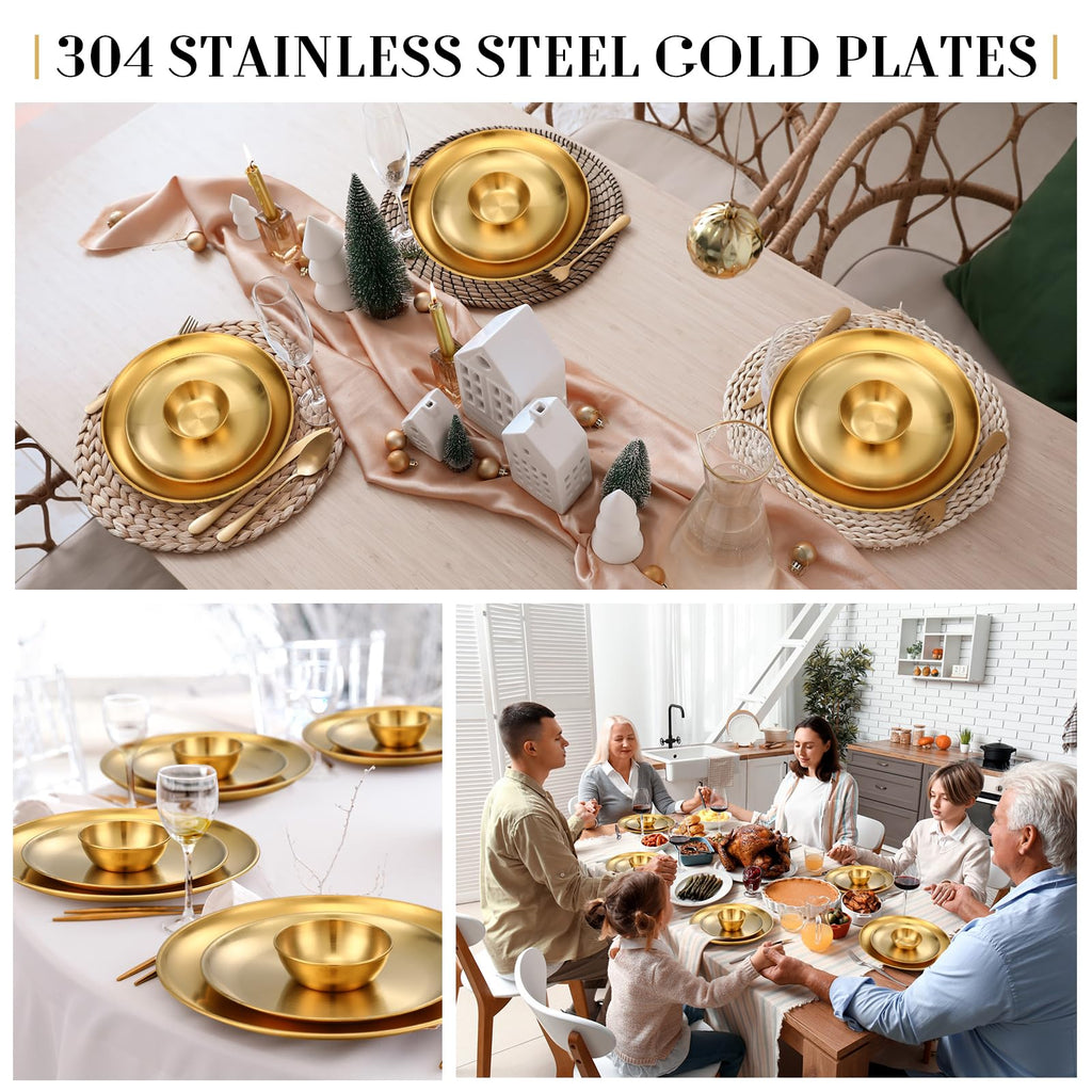 Gold Stainless Steel 18 Pcs Dinnerware Set Dinner Plates,Large
