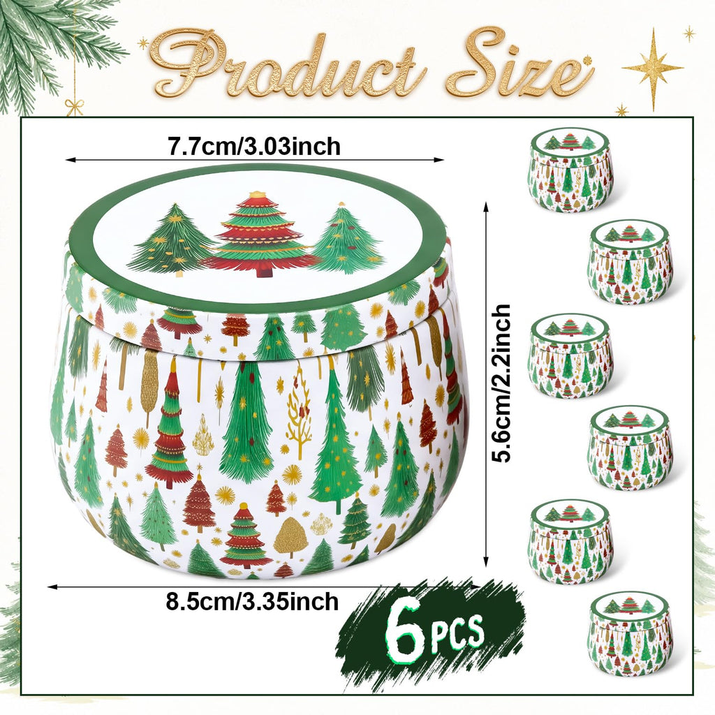 6 Pcs Tree Metal Cookie Tins with Lids 8 oz