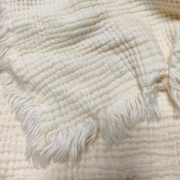 100% Cotton Muslin Throw Blanket with Fringes 50"x60", 4-Layer Cotton Gauze Blankets for Adults, Boho Bedding