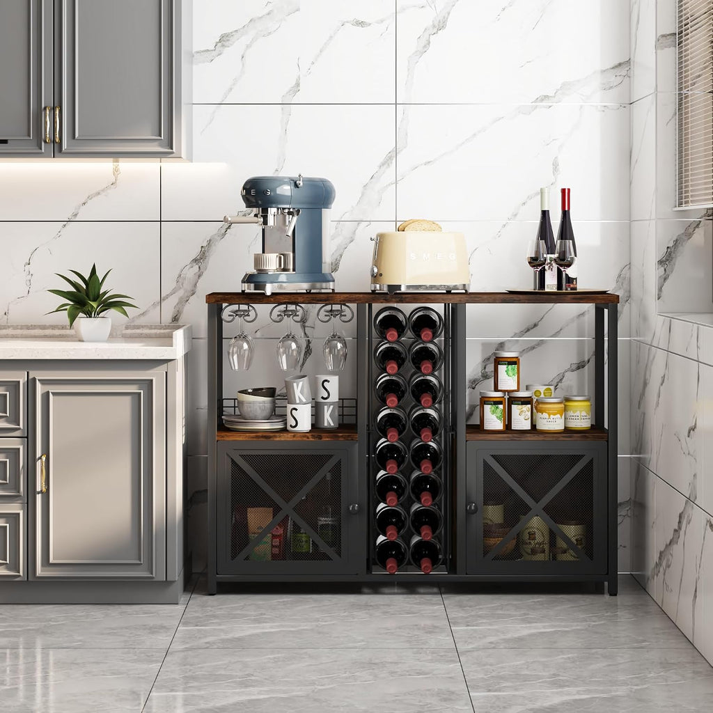 Mini Bars , Wooden Coffee Bar Cabinet, Modern Liquor Cabinet for Liquor and Glasses, Farmhouse Buffet Wine Cabinet