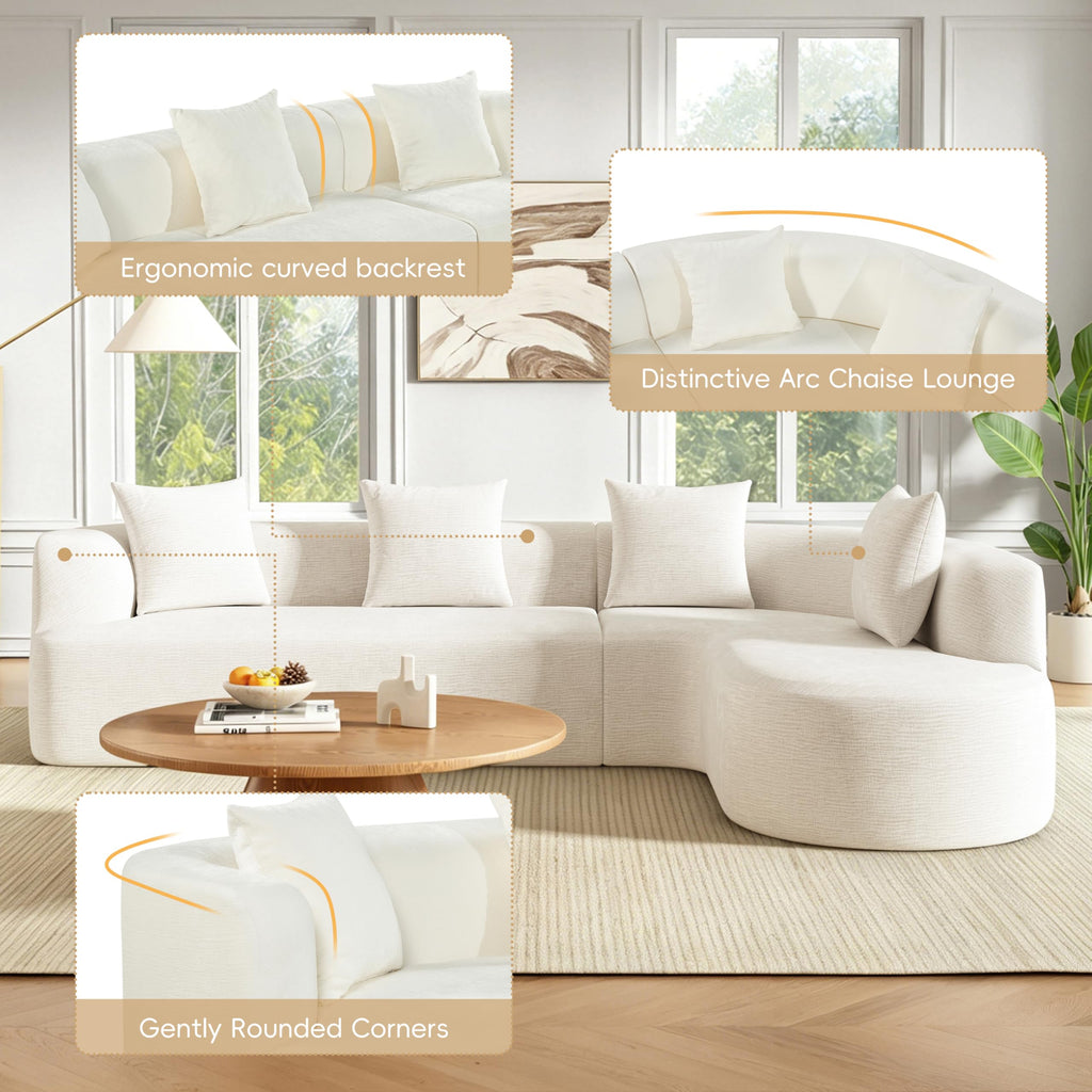 116.5 Inch Boneless Curved Cloud Sectional Sofa, Oversized L Shaped 4 Seater Chenille Modular Couch with High