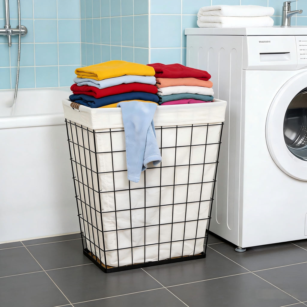 Steel Wire Laundry Hamper with Removable Cotton Blend Liner, 75L Rectangular Laundry Basket Ideal for Laundry