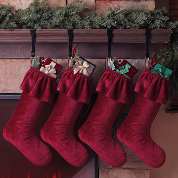 Inch Burgundy Velvet Christmas Stockings Ruffled Cuff - Set of 4