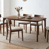 Mid-Century Modern Walnut Color Dining Table, 63" Rectangular Kitchen Table with Solid Wood Legs, Curved Edges