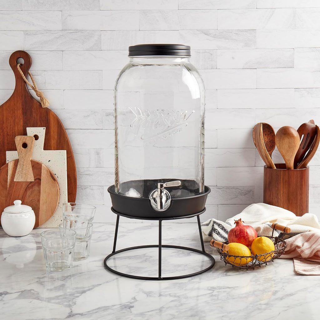 3 Gallon Glass Beverage Drink Dispenser with Leakproof Spigot and Metal Stand