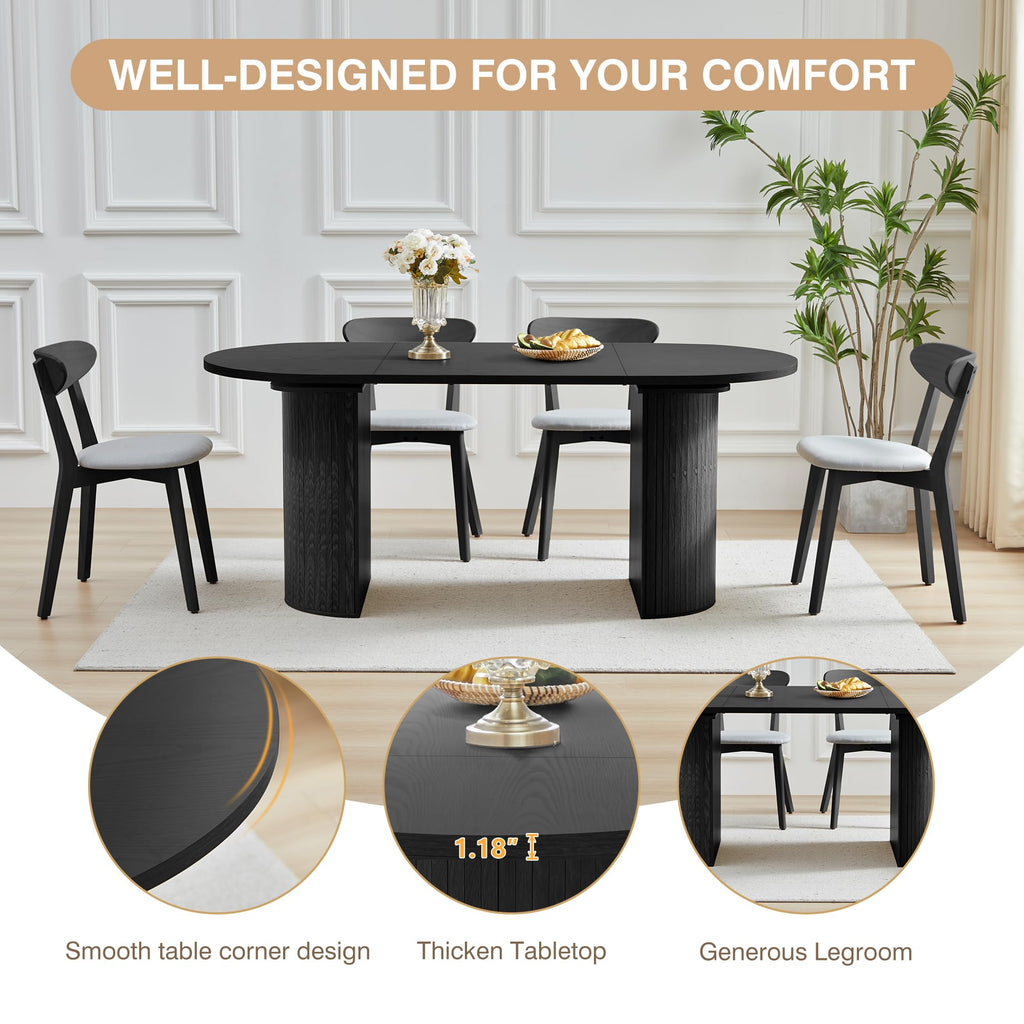 70.8 Inch Dining Table for 4-6 People, Oval Kitchen Table with Semi-Cylindrical Legs Base, Modern Farmhouse Round