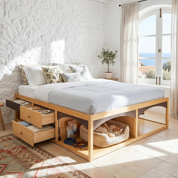 22" H Japanese Wood Bed Frame with Storage Drawers