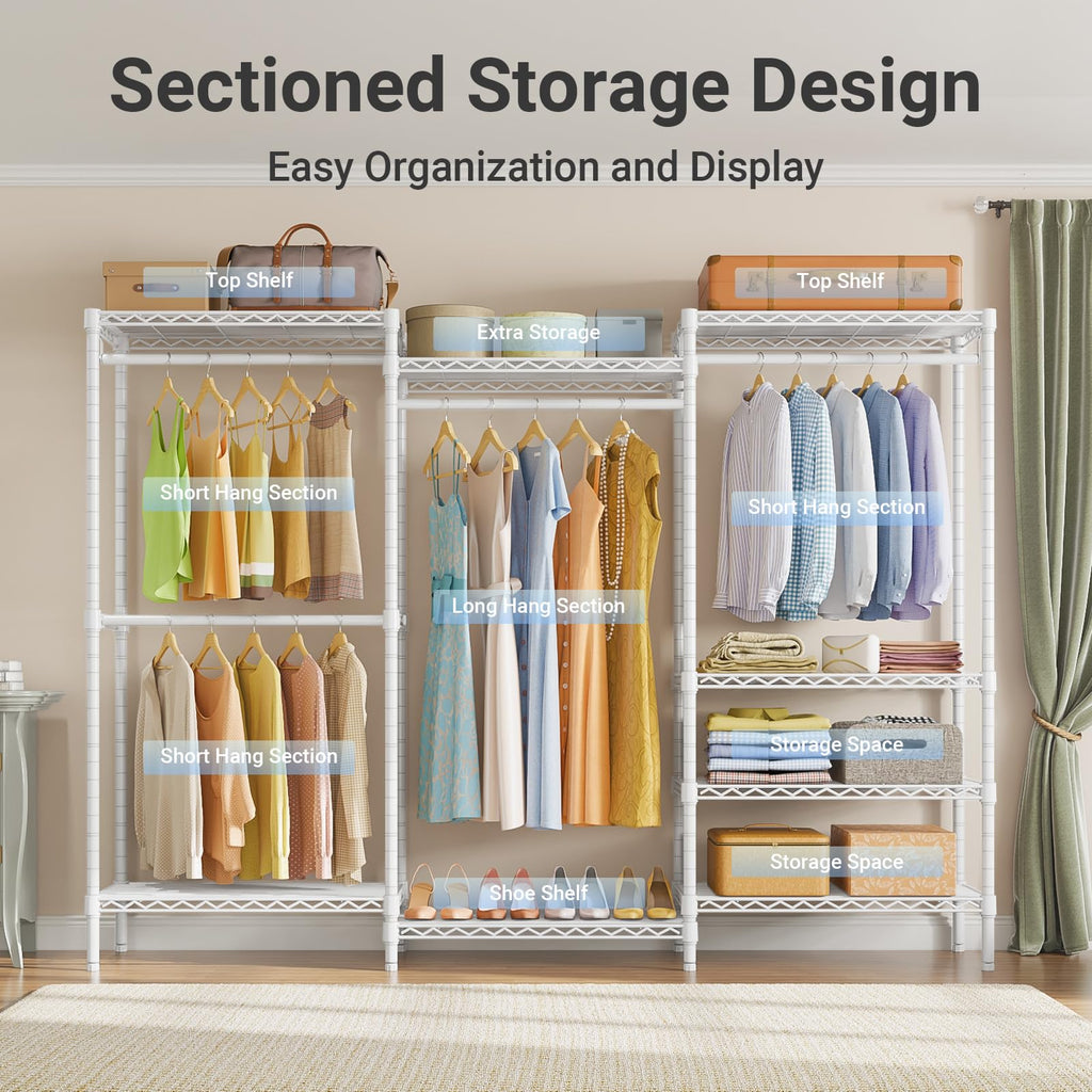 V5 Plus Heavy Duty Clothes Rack, Large Modular Closet System, White