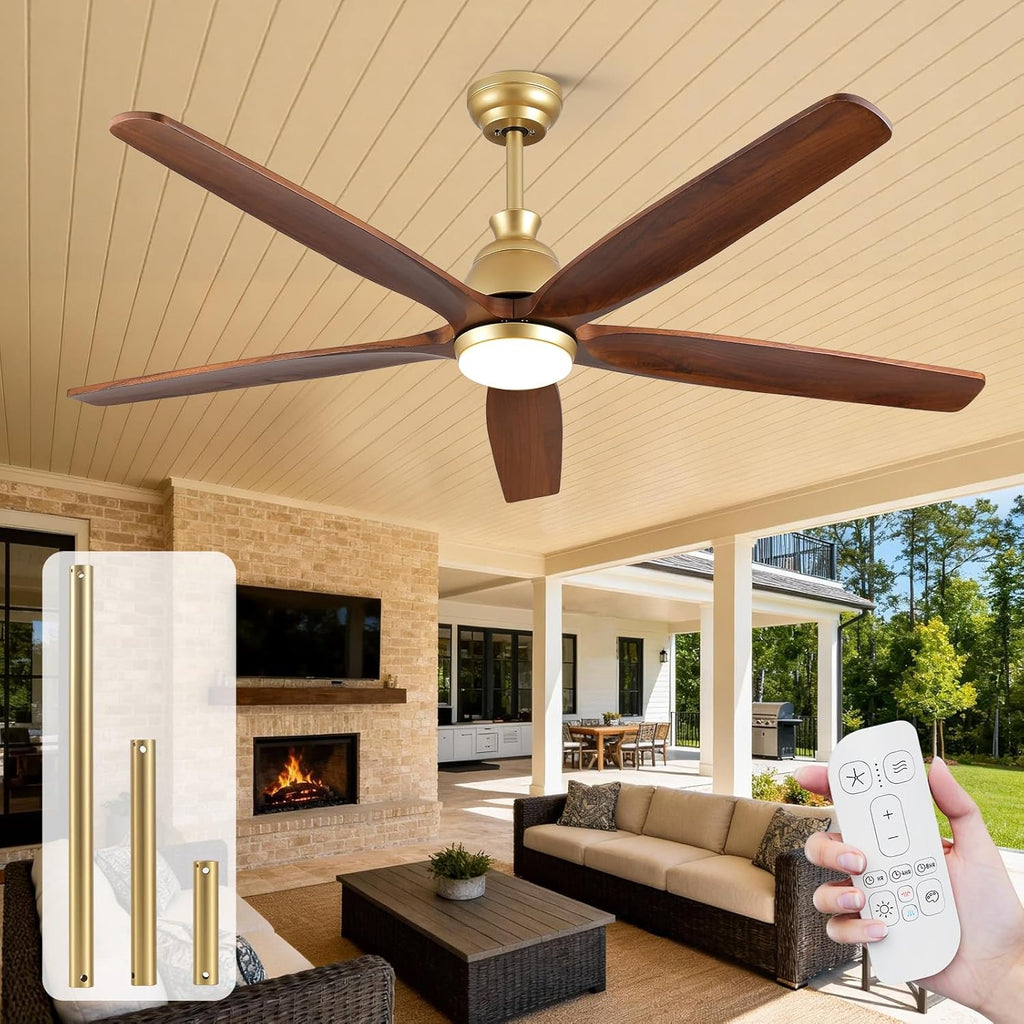 Savey'Sley 60" Ceiling Fan with LED Light and Remote - White Gold