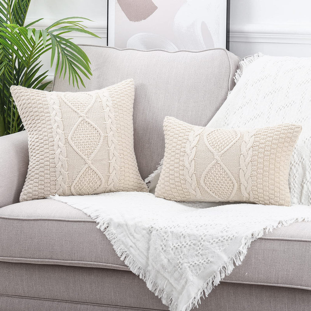 Cotton Knitted Beige Decorative Throw Pillow Covers Soft Cozy Outdoor Cushion Cases Luxury Modern Pillowcases for
