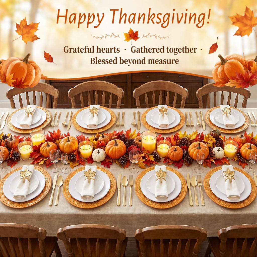 8 Pcs 13 Inch Orange Charger Plates with Pumpkin & Fall Leaf Edge