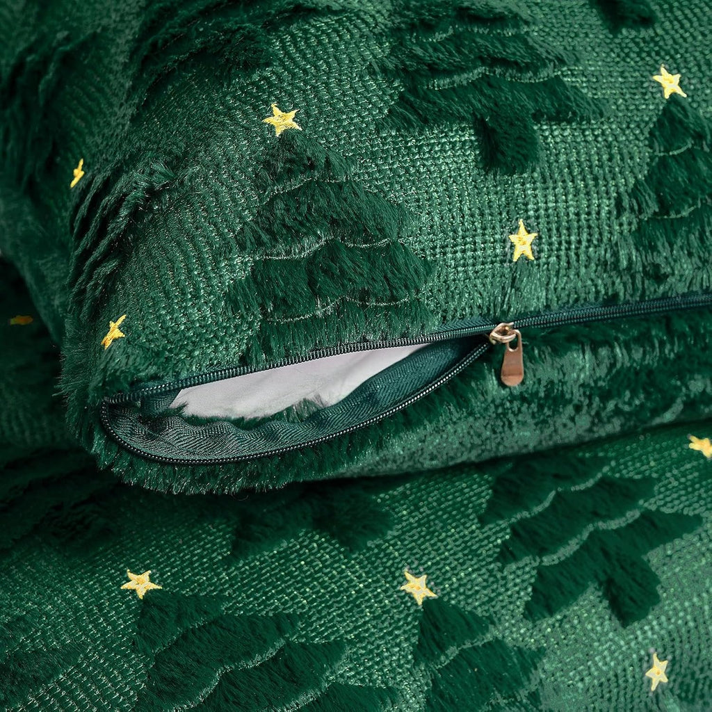 Christmas Pillow Covers 18x18, Green Xmas Tree Decor - Set of 2