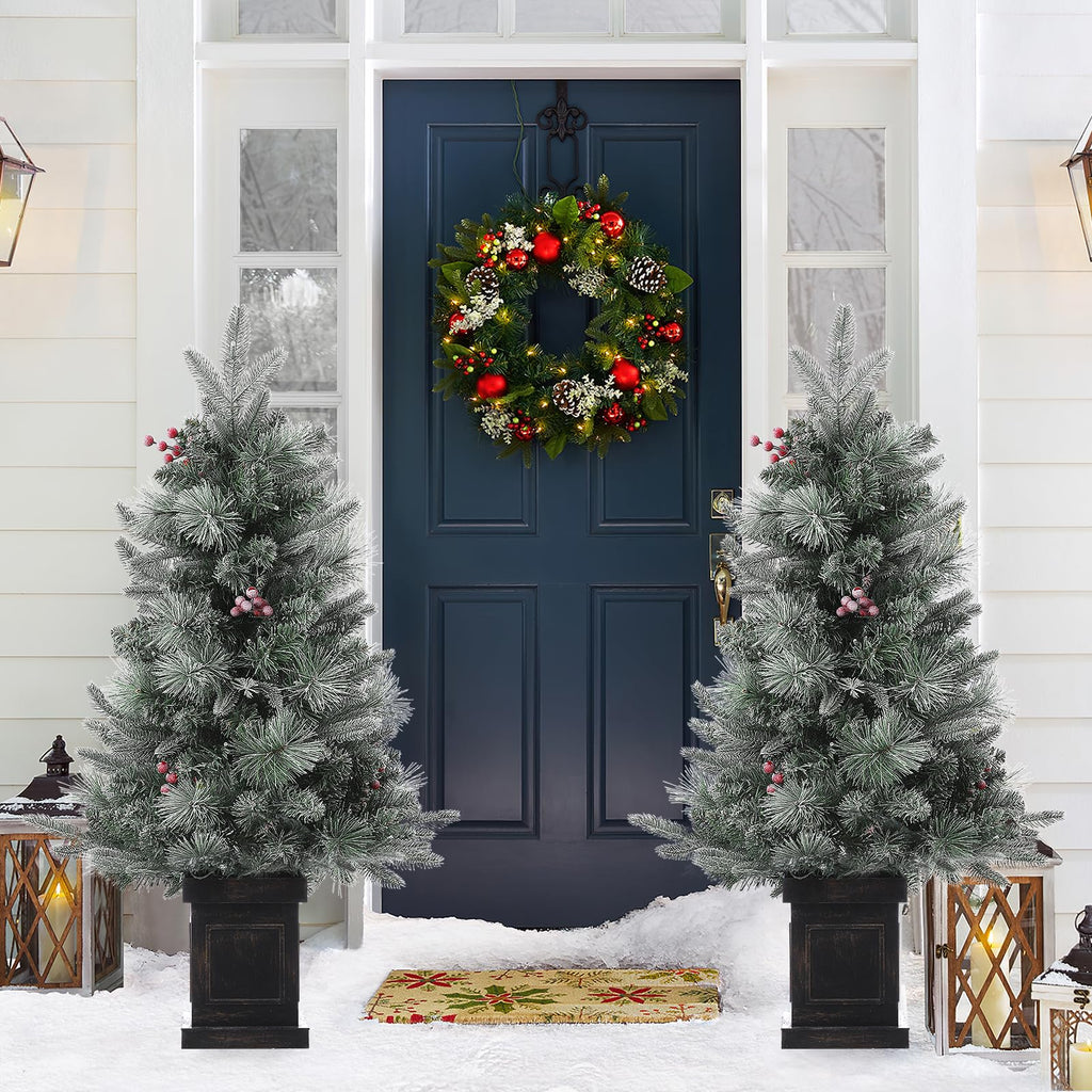 3FT Prelit Snow Flocked Christmas Tree with Prelit Premium 70 LED 8 Mode Battery Powered Mini Small Xmas Tree for