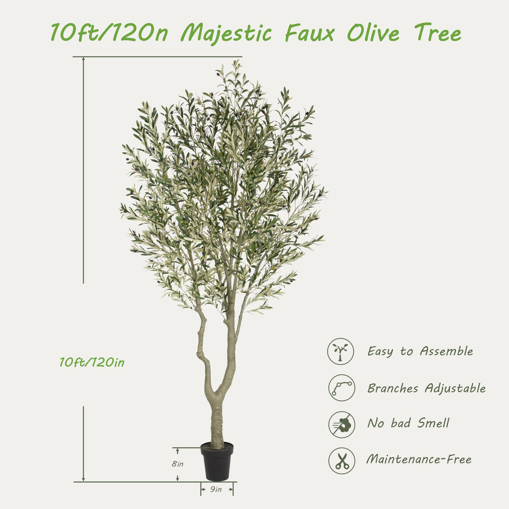 Majestic Faux Olive Tree 10ft - Artificial Olive Tree Indoor & Outdoor with Lifelike Leaves & Textured Branches