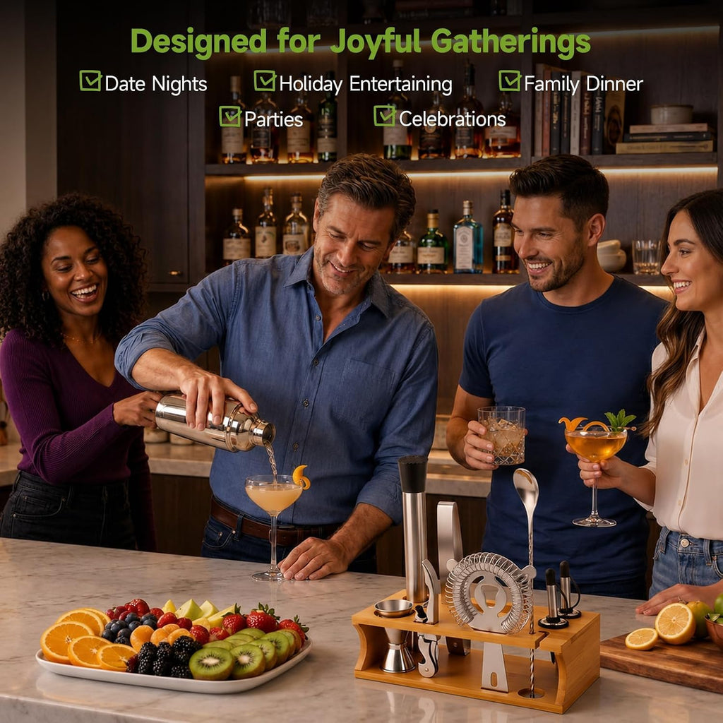 Stainless Steel Cocktail Shaker Set Bartender Kit with Stand - Set of 10