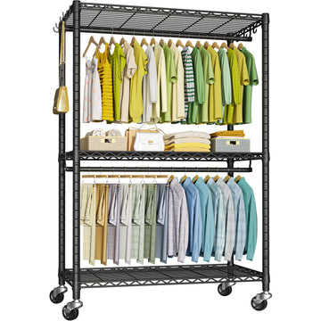 Rolling Clothes Rack, Clothing Racks for Hanging Clothes, Black