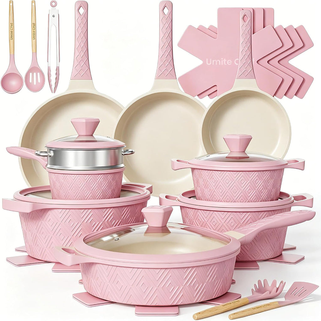 Pots and Pans Set Non Stick, 26PCS Nonstick Cookware Set, Induction Cook Ware, Includes Steamer & Silicone Utensils