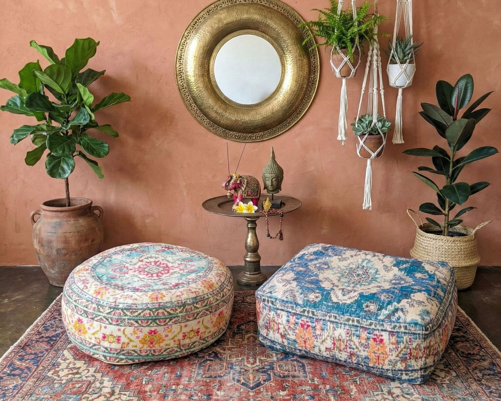 Blue Square Floor Pillow Cover Large Yoga Décor Cushion Moroccan Pouf Ottoman Boho Furniture