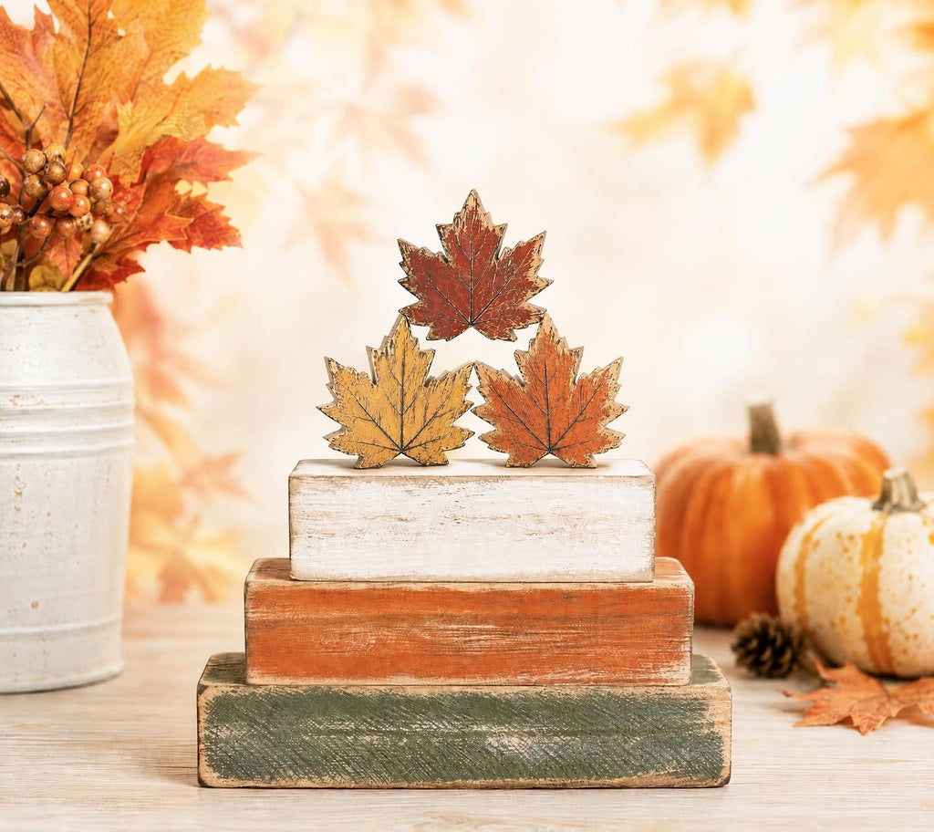Fall Decorations Fall Table Decorations Blessed Grateful Thankful Wooden Block Sign, Thanksgiving Decorations - Set of 3