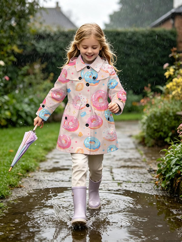 Girl's Hooded Rain Jackets Waterproof Trench Coat Windbreaker