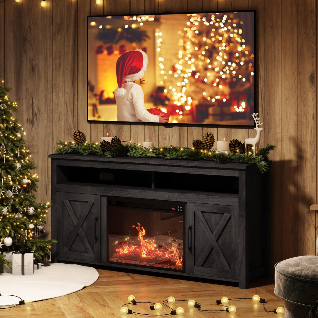 Corin 58" TV Stand with 23" Electric Fireplace - Rustic Grey
