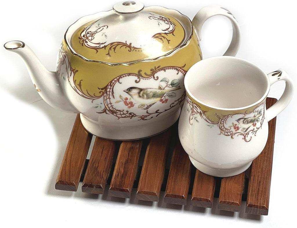 Handmade Adorable Rectangle Teak Wood Trivet for Hot Dishes, Pot Pan or Tea Pot Holder, for Any Kitchen - Set of 2