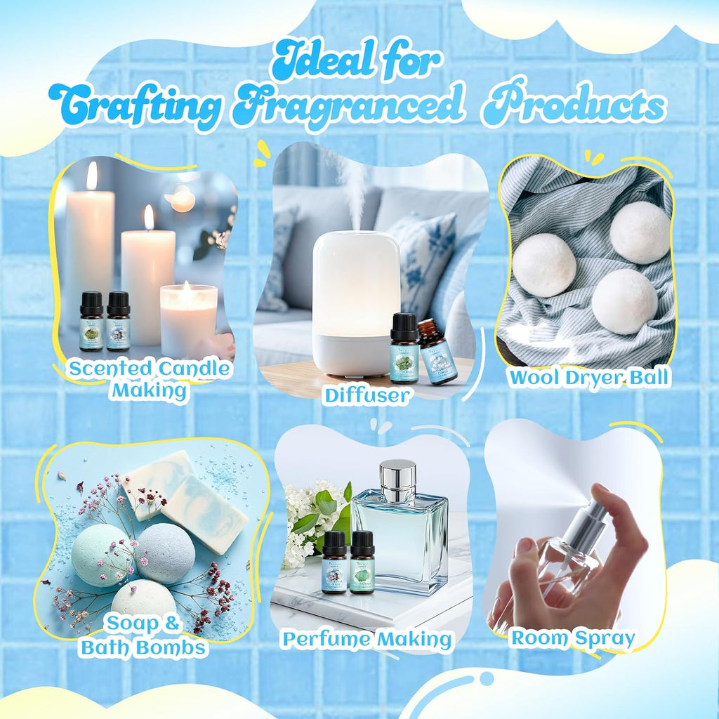 Clean Fragrance Oils Set for Diffuser, Essential Oils for Laundry - Set of 10