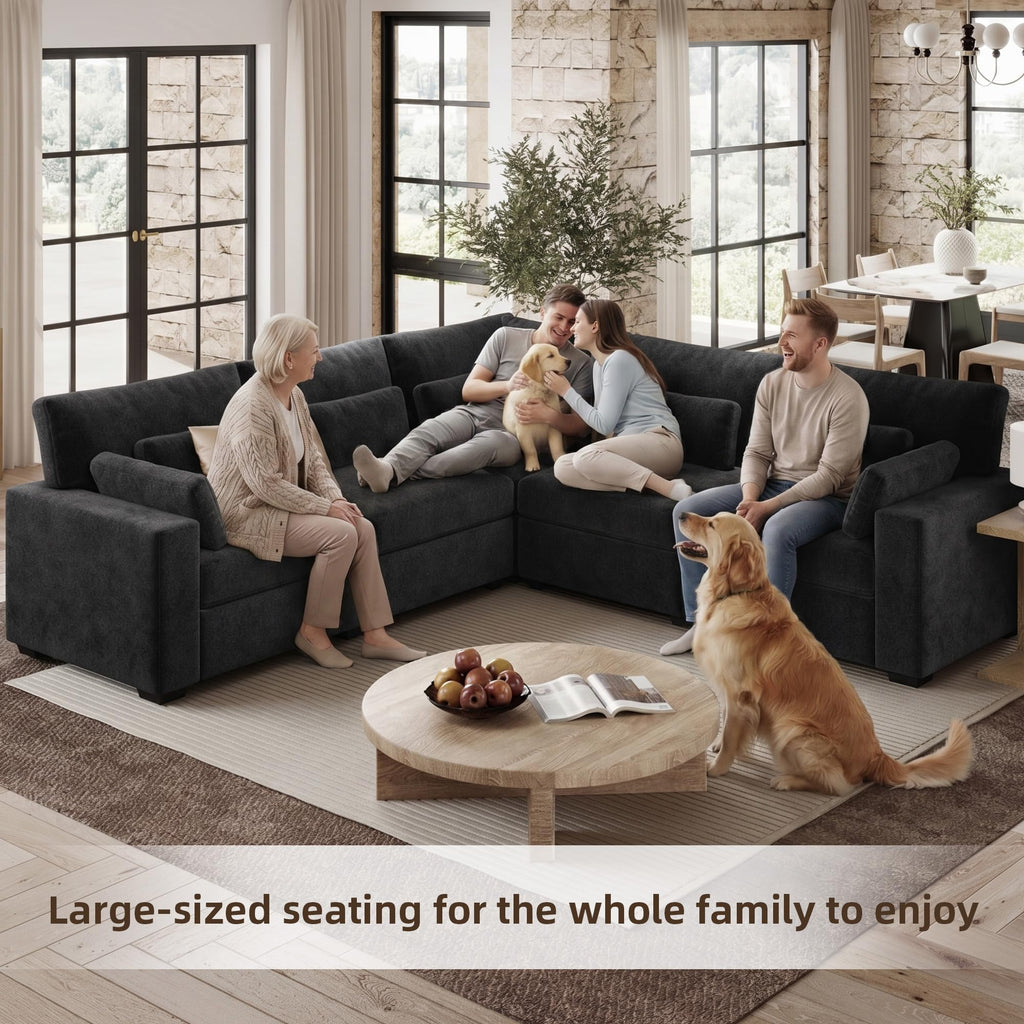 109.1'' Modular Sectional Sofa, L Shaped Oversized Extra Deep Couches, 5-Seat Chenille Couch with Wooden Legs, 2 Arm