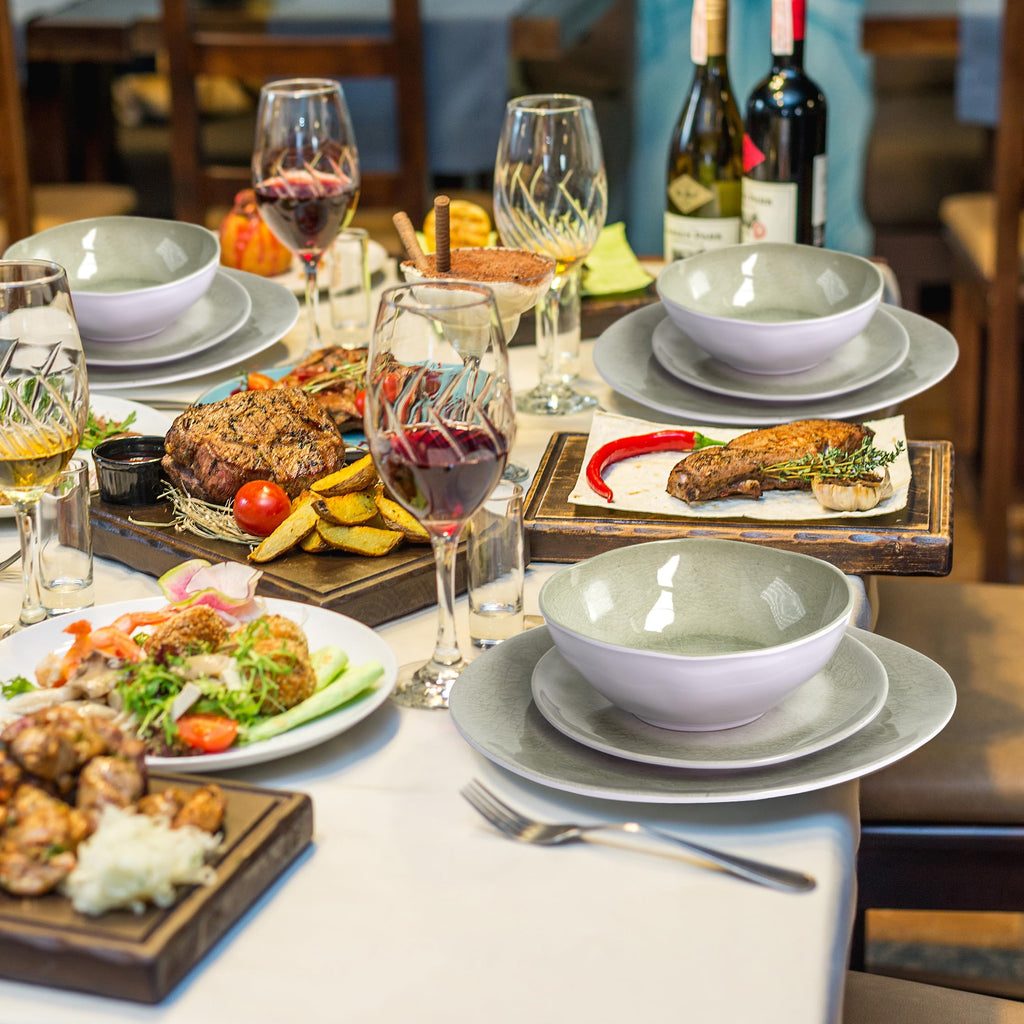 Melamine plates and bowls sets, Dishes Set for 4, Unbreakable Dinnerware Sets, Lightweight and Dishwasher Safe, Great