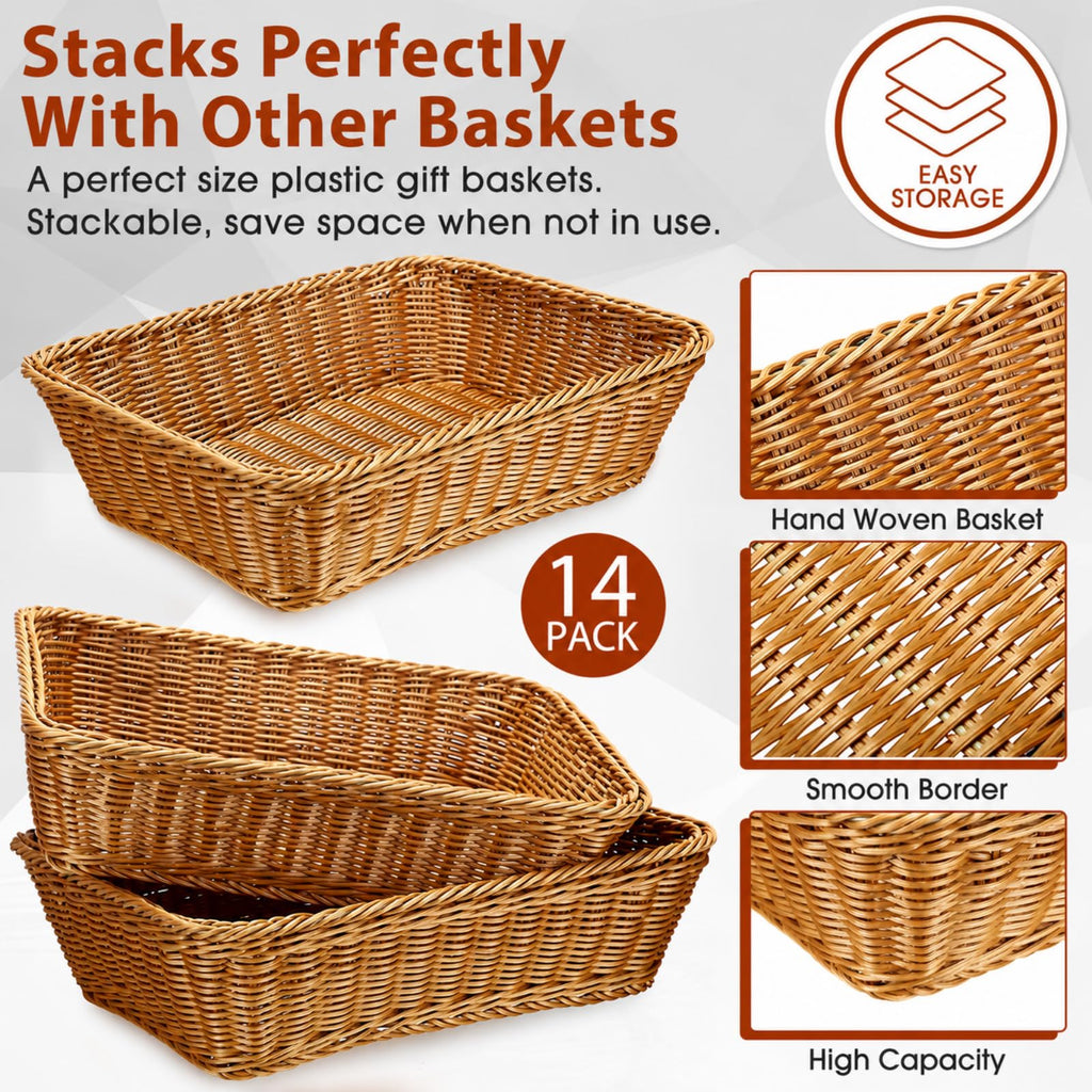 14 Pack Wicker Bread Baskets Woven Serving Basket, 15.8 Inch