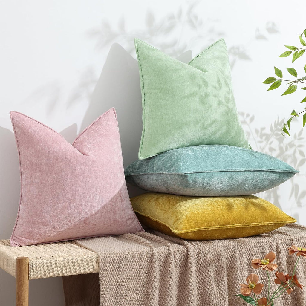 Summer Couch Euro Sham Throw Pillow Covers 22x22 Set of 2, Decorative Soft Velvet Modern Cozy Chenille Pillow Cases