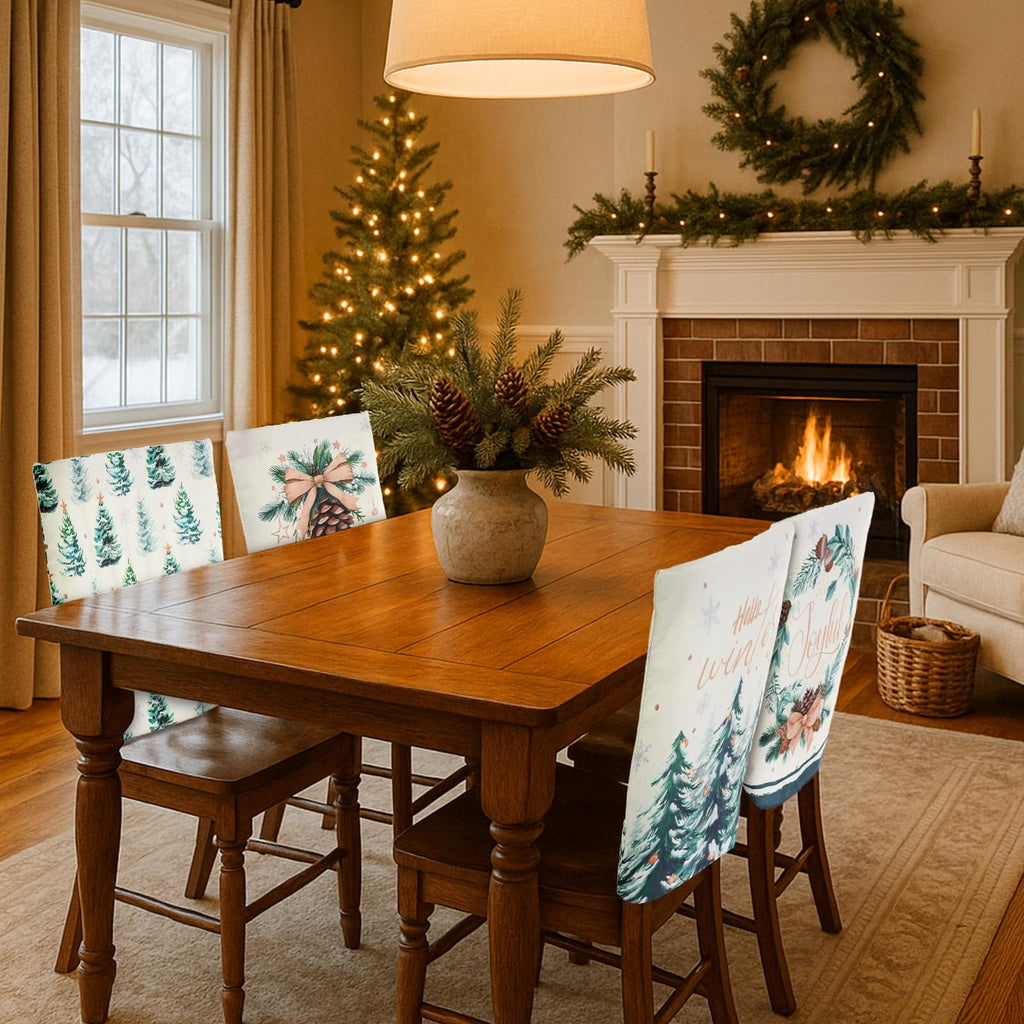 6 Pcs Christmas Chair Covers Winter Forest Dining Chair Back Cover
