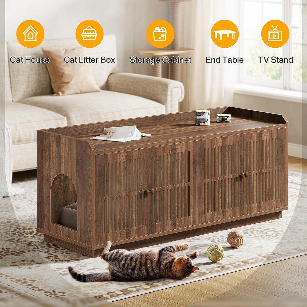 2 Cats Litter Box Enclosure, Large Hidden Litter Box Furniture