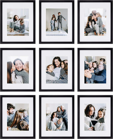 9 Piece Gallery Wall Frame Set, 11x14 in. matted to 8x10 in. (Matte Black)