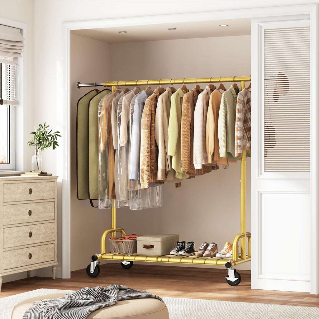 Gold Clothing Rack, 530LBS Heavy Duty, Space-Saving Storage