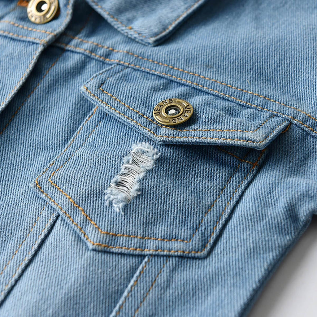 Toddler Baby Boy Girls Denim Jacket Button Down Basic Ripped Hoodie Jeans Coat Kid Cowboy Outwear Casual Clothes