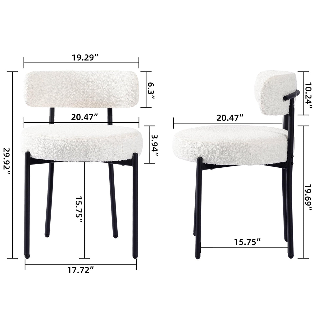 Boucle Set of 2, Upholstered Dining Room Chairs White