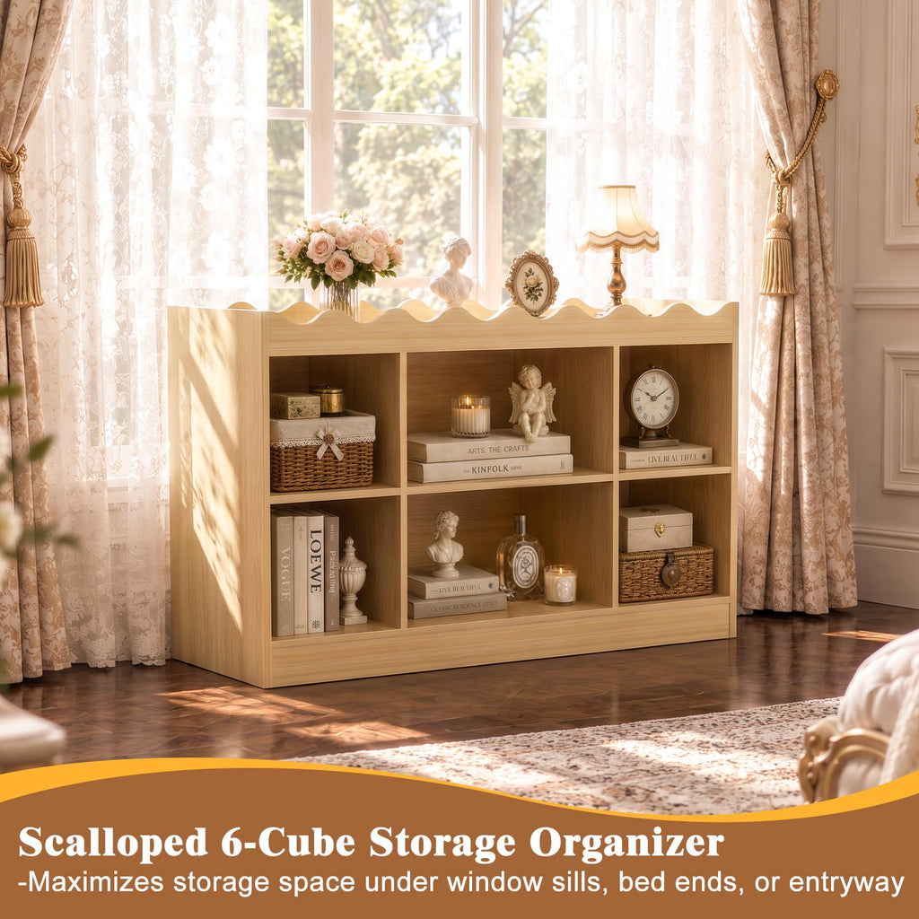 Scalloped 6 Cube Storage Organizer, 3-Tier Short Cube Bookshelf 46"