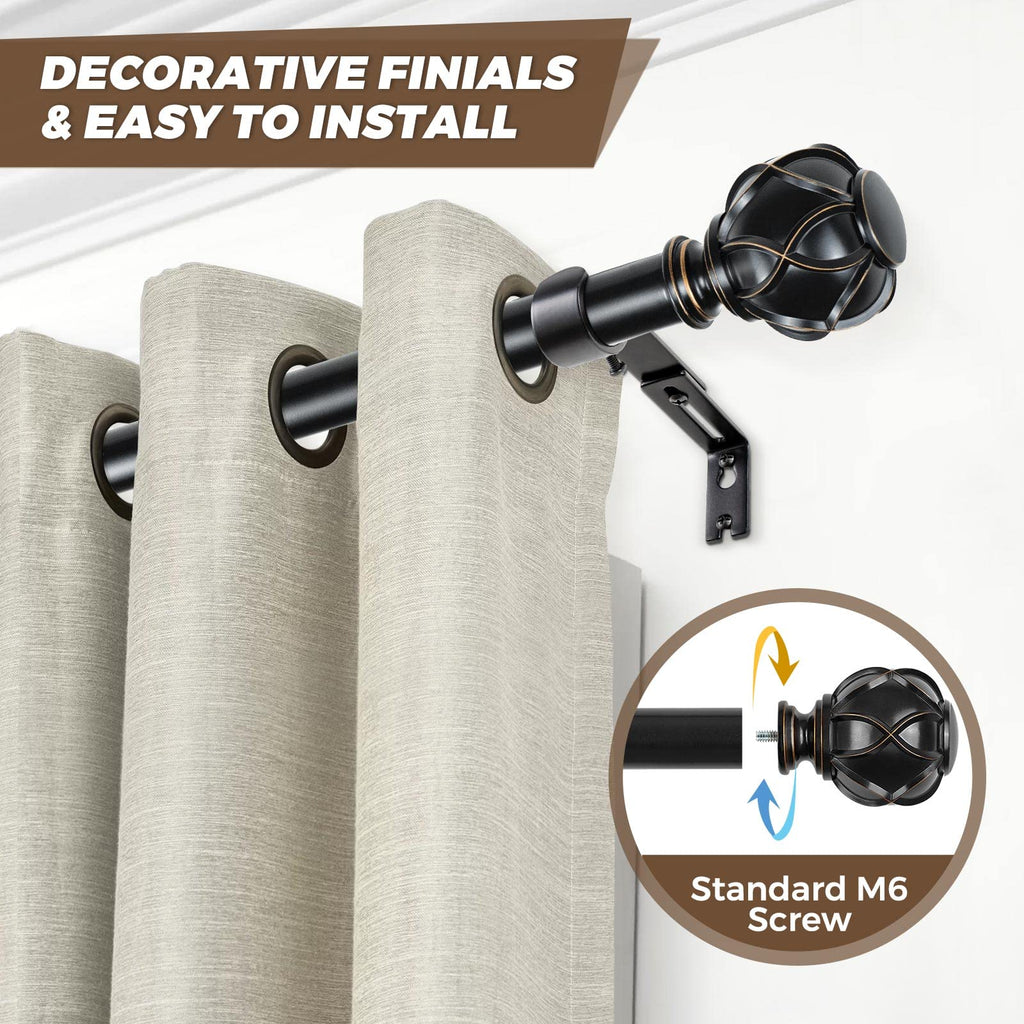Black Finials for Curtain Rods 1 or 7/8 Inch Diameter, Set of 2