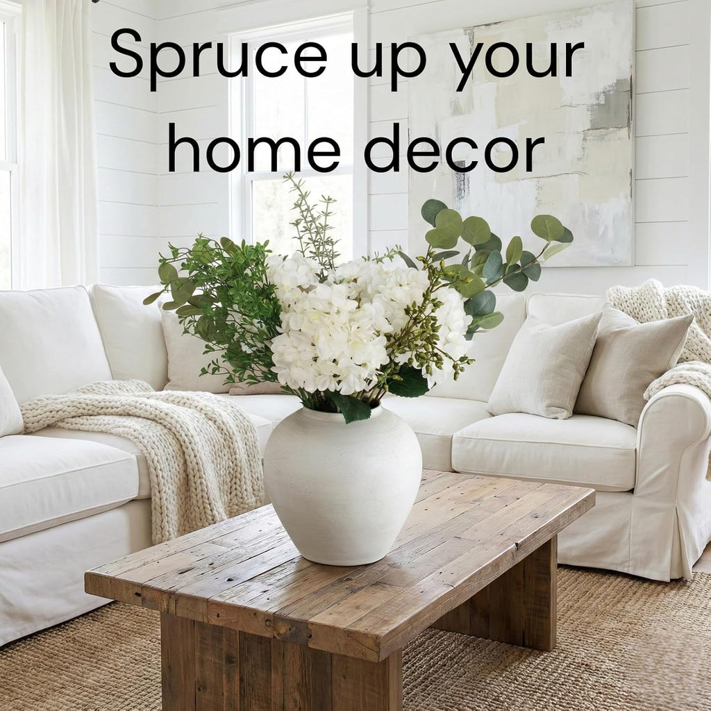 Faux Arrangement - Eucalyptus & White Hydrangea Flowers, Large Artificial Floral Greenery Centerpieces for Tables - Set of 9
