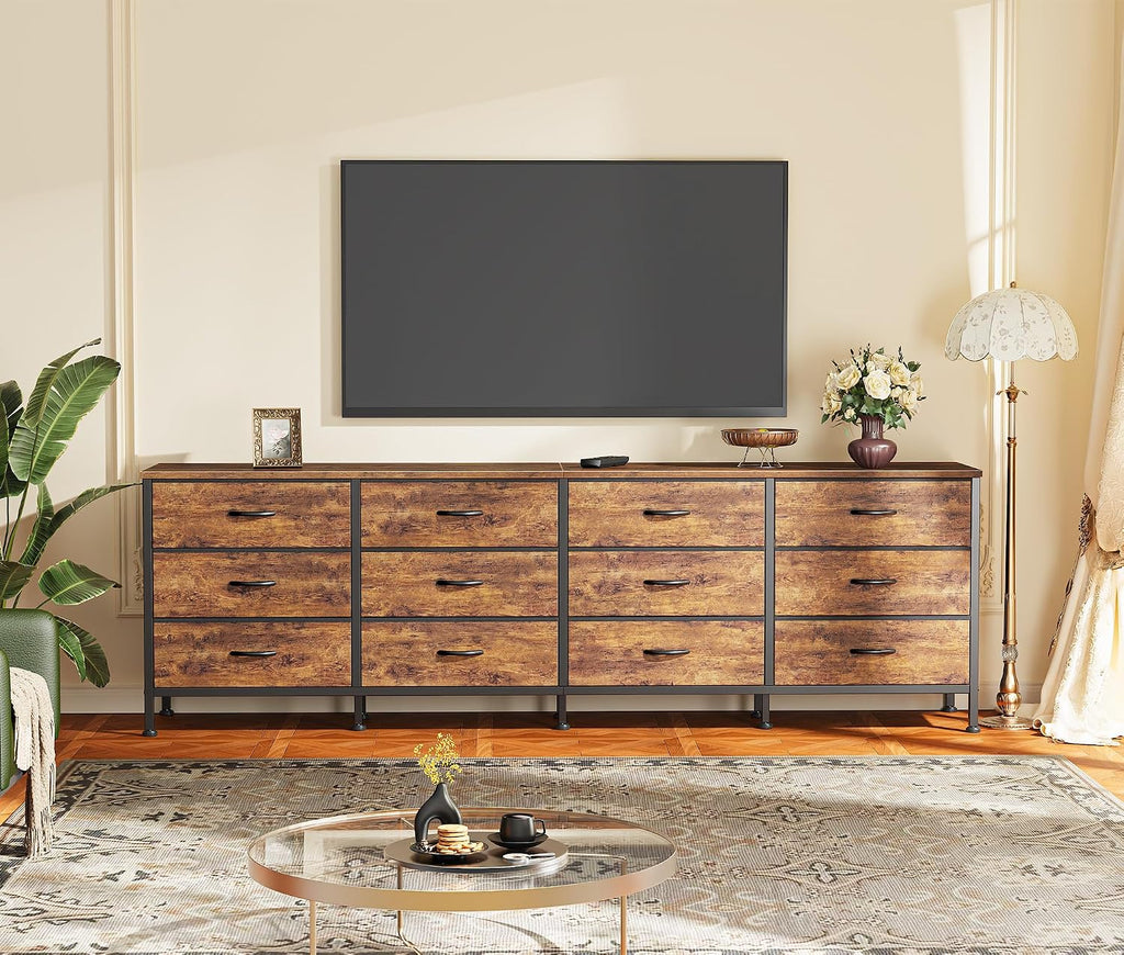 70 Inch Dresser , TV Stand for 65, 75, 80 Inch TV, 12 Fabric Drawer Long Dresser, Large Entertainment Center , Wide