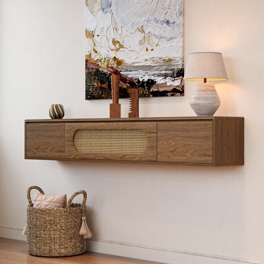 71'' Floating TV Stand Wall Mounted, Large Floating TV Stand, Fluted Floating Shelf for Under TV, Modern Media