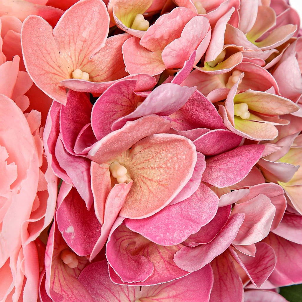 Pink Hydrangea Peonies Artificial Flowers Real Touch Fake Flowers Arrangements in Vase with Faux Water Peony