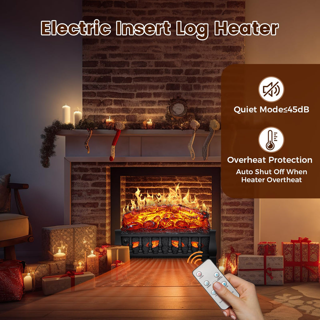 21 Inches Electric Fireplace Insert Log Heater Set, Freestanding Heater with Adjustable Flame Brightness and Flicker
