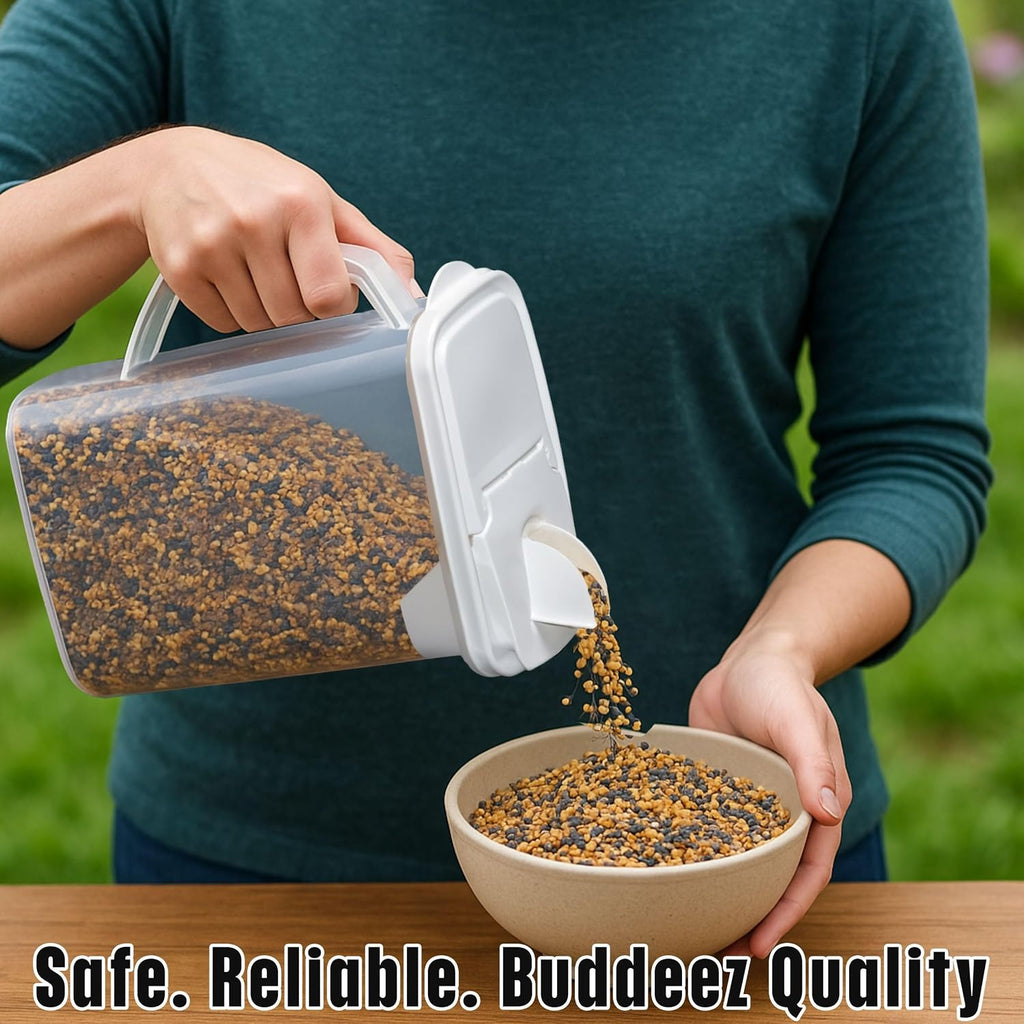 Pet Food Storage Containers - 2 Count Bird Seed Dispenser with Pour Tight Lids and Easy Pour Spouts, 8 Qt and 3.5 Qt