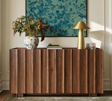 61.7" Fluted Sideboard Buffet Cabinet with Storage, Walnut | Mid Century Modern Credenza with Adjustable Shelves