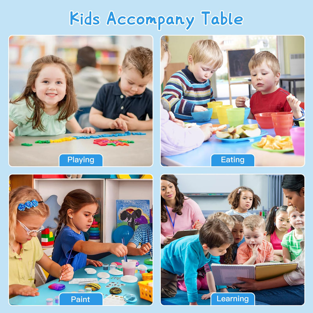 Kids Table and 4 Chairs Set, Height Adjustable Children Table & Chair, Toddlers Study Multi-Activity Table with