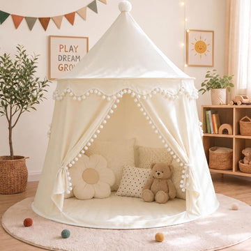Kids Play Tents, Breathable Cotton & Hemp Playhouse Teepee Tent with Star Lights for Childrens and Toddlers,Suitable